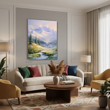 Tablonhazır Dikey Kanvas Tablo Salon Duvar Tablosu Dag ve Irmak Yeni Ev Hediyesi Ofis Tablosu