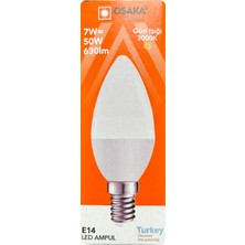 Avarson (1 adet) Osaka 7W (50W) Sarı Işık (3000K) E14 Duylu (Ince Duy) LED Mum Ampul