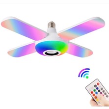 Lunaev Lamba 4 Kanatlı E27 Duya Takılan Kumandalı Katlanabilir LED Müzik Lamba Işığı Avize Bluetooth Hoparlör (4490)