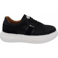 Luglio Shoes Hakiki Baskılı Siyah Deri Erkek Sneaker