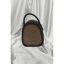 Leaf Accessory Taşlı Sunni Deri Kadın Çantası, Omuzda ve Elde Taşınabilir Fermuarlı Kahverengi,siyah