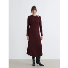 LC Waikiki Soulife Bordo Beli Lastikli Kloş Triko Etek