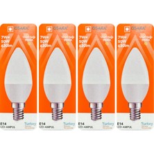 Avarson (4 adet) Osaka 7W (50W) Sarı Işık (3000K) E14 Duylu (Ince Duy) LED Mum Ampul