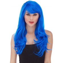Skygo Mavi Renk Uzun Dalgalı Parti Peruğu
