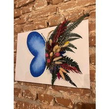 Patiska Tasarım Kuru Çiçek ve Mumlanmış Bitki Süslemeli Akrilik Tablo – El Yapımı 3D Duvar Dekoru 35X50 cm