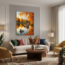 Dikey Kanvas Tablo Salon Duvar Tablosu Goldeki Ordekler Yeni Ev Hediyesi Ofis Tablosu