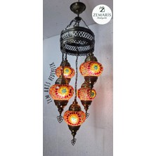 Zemaris Hediyelik El Yapımı Otantik Mozaik 5 Li Avize Tavan Lambası Dekoratif