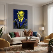 Tablonhazır Dikey Kanvas Tablo Salon Duvar Tablosu Atatürk Sari Mavi Yeni Ev Hediyesi Ofis Tablosu