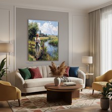 Tablonhazır Dikey Kanvas Tablo Salon Duvar Tablosu Kirsal Koylu Kiz Yeni Ev Hediyesi Ofis Tablosu