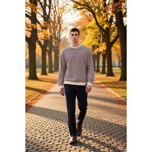 Benerly Erkek Bisiklet Yaka Standart Kol Çizgili Oversize Sweatshirt Fonksiyonel Dayanıklı Estetik