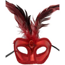 Osense Kırmızı Renk Rugan Kaplama Kırmızı Tüylü Parti Maskesi 18X20 cm