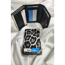 Leaf Accessory Mekanizmalı Kartlık Leopar Desenli, 1. Sınıf Vinlex Deri Kaplamalı, Çıtçıt Kapaklı, Şeffaf Ehliyet ve Kimlik Koyma Gözlü, Rfıd Korumalı