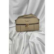 Leaf Accessory Kadın Çantası, Fermuaralı, Elde ve Omuz Askılı, Bej