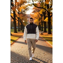 Benerly Erkek Dik Yaka Standart Kol %100 Pamuk Oversize Peluş Sweatshirt Fonksiyonel Dayanıklı Şık
