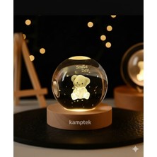 Kamptek Kamp Teknolojisi Dekoratif Ayıcık Tasarımlı Işıklı Cam Küre Orta Boy Hediye Küre Işıklı LED