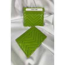 Leaf Accessory Unisex Kartlık Fıstık Yeşili, 1. Sınıf Vinlex Deri, 7 Tane Kart Koyma Cepli
