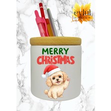 Eylül Design Merry Christmas Yılbaşı Temalı Baskılı Seramik Ahşap Detaylı Masaüstü Kalemlik Yılbaşı Hediyesi