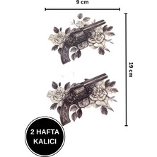 2 Hafta Kalıcı Çift Tabanca ve Gül Figürlü Geçici Dövme (9X19 Cm)