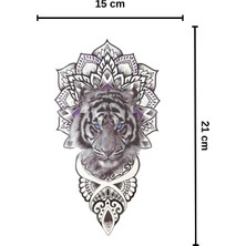 Büyük Boy Gerçekçi Bengal Kaplanı ve Mandala Motifli Geçici Dövme (15X21 Cm)