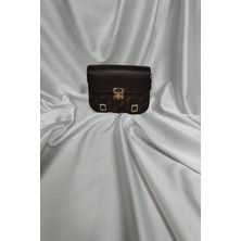 Leaf Accessory Desenli Tekstil ve Sunni Deri Kadın Çantası, Omuzda ve Elde Taşınabilir Fermuarlı Kahverengi