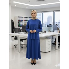 Ribana Classic Kadın Bisiklet Yaka Çiçek Nakışlı ve Yırtmaç Detaylı Sweatshirt, Lastik Bel Etek Tesettür Takım