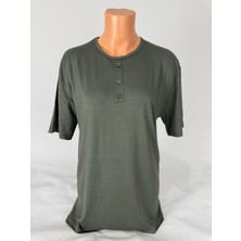 Yaşar Triko Kadın Likralı Bisiklet Yaka Kısa Kollu Yanları Yırtmaçlı Yün Anne Penye Tişört