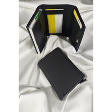 Leaf Accessory Mekanizmalı Unisex  Kartlık Mat Siyah, 1. Sınıf Vinlex Deri Kaplamalı, Çıtçıt Kapaklı, Şeffaf Ehliyet ve Kimlik Koyma Gözlü, Rfıd Korumalı