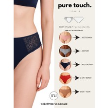 Kadın Dantel Detaylı Pamuklu 5'li Paket Külot / Somon - Gri - Lacivert - Bordo - Vizon