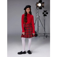 LC Waikiki Lcw Kids Kırmızı Ekose Pileli Kız Çocuk Etek