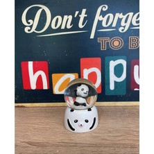 Panda Hediyelik LED Işıklı Mini Kar Küresi 7cm - Panda Dekoratif Biblo Yılbaşı Hediyesi
