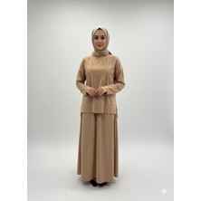 Ribana Classic Kadın Bisiklet Yaka Çiçek Nakışlı ve Yırtmaç Detaylı Sweatshirt, Lastik Bel Etek Tesettür Takım