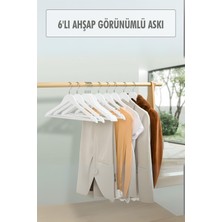 FRY 6’lı Ahşap Görünümlü Askı Beyaz 44 cm