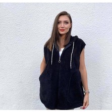 Moderie Butik Kadın Kapüşon ve Fermuar Detay Welsoft Kolsuz Yelek