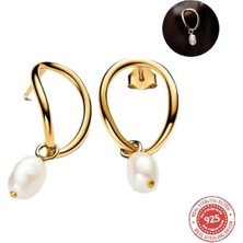 Hector Co Jewellery Gold Renk Gümüş Doğal Şekilli Yuvarlak ve Barok Işlenmiş Tatlı Su Kültür Incisi Küpeler