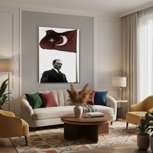Tablonhazır Dikey Kanvas Tablo Salon Duvar Tablosu Bayrak ve Atatürk Yeni Ev Hediyesi Ofis Tablosu