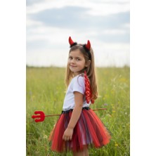 Kırmızı Şeytan Kostüm Aksesuar Seti (Kanat, Boynuzlu Taç ve Asa)