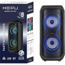 Hepu HP-957 Tws Uyumlu 10W Çift Hoparlörlü Dinamik Mavi LED Işıklı Taşınabilir Bluetooth Hoparlör