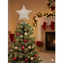 Epazzar 25 cm Lüx Beyaz Simli  Yılbaşı Ağacı Tepe Yıldızı Organizasyon Christmas konsept Parti Dekor Süsleme