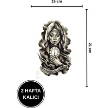 2 Hafta Kalıcı Büyük Boy Mum ve Dua Eden Kadın Figürlü Geçici Dövme (15X21 Cm)