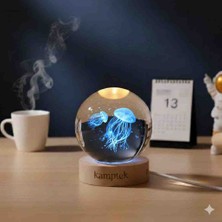 Kamptek Kamp Teknolojisi Ahşap Altlık LED Tasarım Dekoratif Tasarımlı Işıklı Cam Küre Hediyelik Küre Kar Küresi