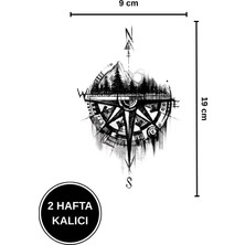2 Hafta Kalıcı Büyük Boy Pusula ve Dağ Manzarası Geçici Dövme (12X22 Cm)