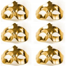 Skygo Altın Metalize Renk Düz Balo Parti Maskesi 6 Adet