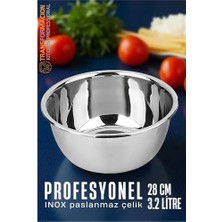Inox Kase  - 28 cm 3.2 Litre Karıştırma Kabı Profesyonel 304 Paslanmaz Çelik