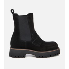 Hotiç 01BOH318520A100 KADIN Süet Deri Siyah Lastik Detaylı Bantlı Düz Bot