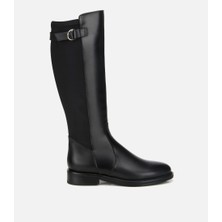 Hotiç Kadın Deri Siyah Tokalı Streç Detaylı Düz Çizme