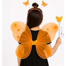 Poebgo Family's Turuncu Kelebek Kız Seti – 50 cm Kelebek Kanadı, Taç ve Asa