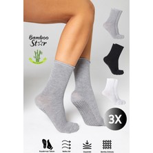 Bamboo Star Bambu Kaydırmaz Taban Silikon Baskı Umre Tavaf Umre Hamile Yoga Beyaz Lastiksiz Çorap 3'lü