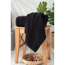 Sevim %100 Pamuk El Havlusu 2'li - Modern Çizgili Tasarım - Yumuşak Dokulu - Siyah Renk