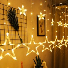 Coverzone 10 Yıldızlı Sarkıt Perde LED Işık, 2.5 Metre Saçak Tasarım, Sıcak Sarı Işık, Dekoratif Aydınlatma, Yılbaşı ve Ev Süsleme Işığı [enerji Sınıfı A+]