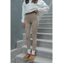 Madmext Bej Yüksek Bel Kadın Fitilli Tayt MG1625